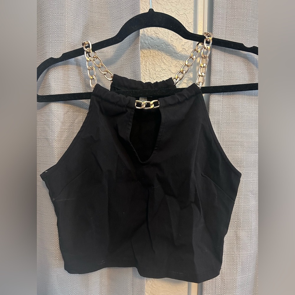 Black Cropped Halter Top